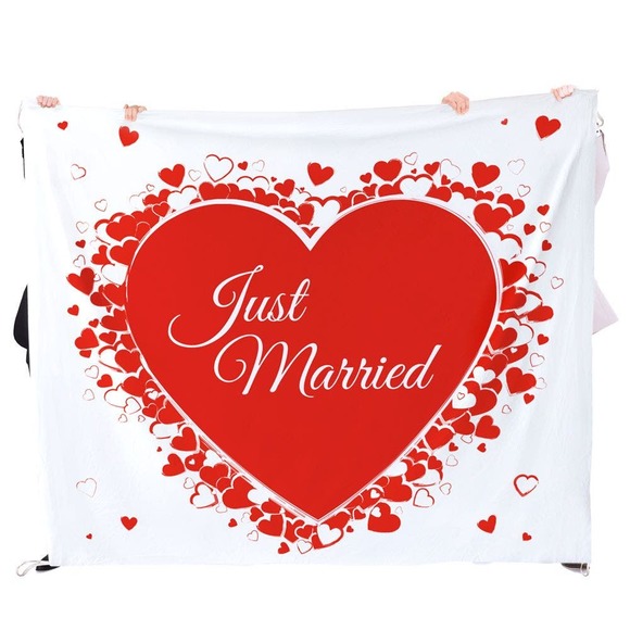 Large Wedding Sheet-JUST MARRIED-Cut Out for walk thru & photos - New in Box! - Picture 4 of 6